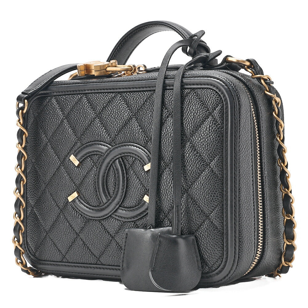 CHANEL Shoulder Bag Coco Mark CC Filigree 2WAY Chain Shoulder Caviar Skin Black Gold-Tone Hardware, Pre-Owned