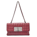 CHANEL Lambskin Chocolate Bar 2.55 Lock Chain Shoulder Bag Red Silver-Tone Hardware, Pre-Owned