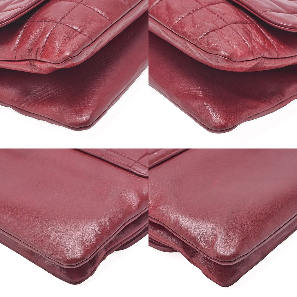CHANEL Lambskin Chocolate Bar 2.55 Lock Chain Shoulder Bag Red Silver-Tone Hardware, Pre-Owned