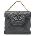CHANEL Lambskin x Enamel Matelasse Coco Mark Logo Chain Handbag Black Gold-Tone Hardware, Pre-Owned