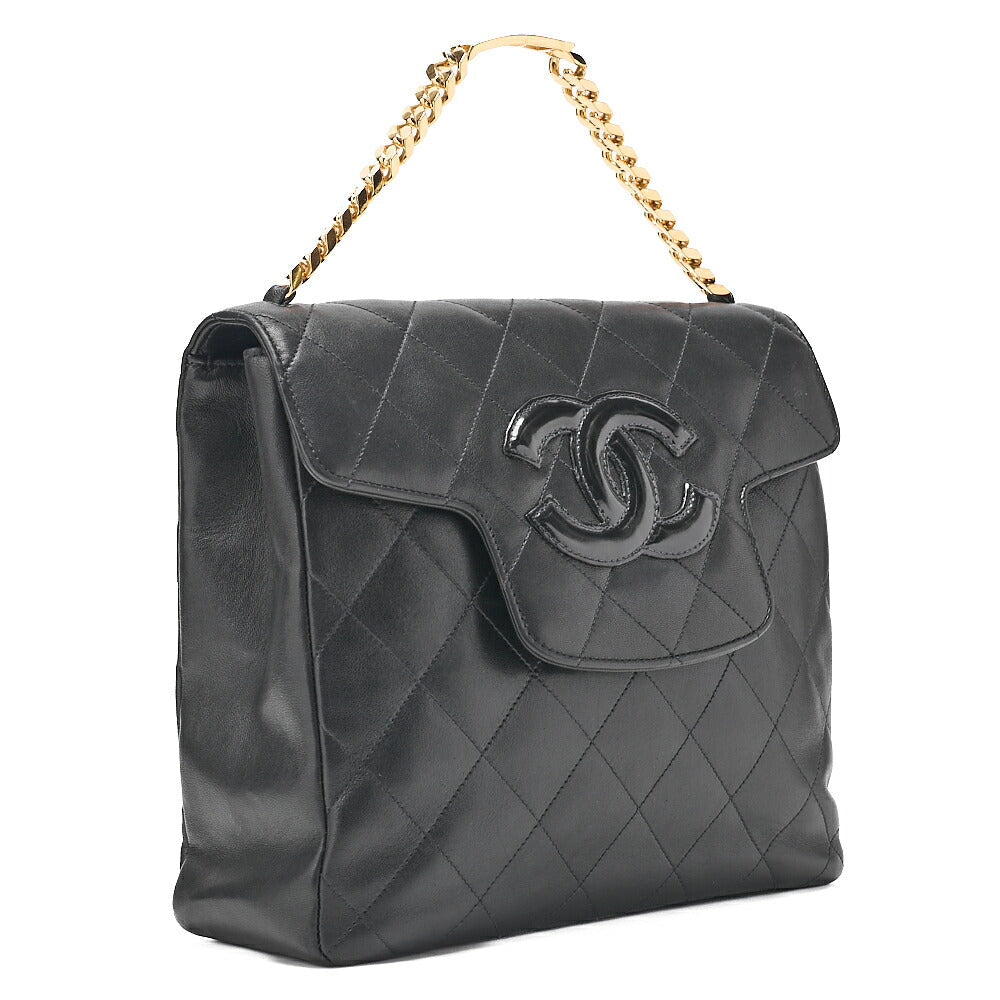 CHANEL Lambskin x Enamel Matelasse Coco Mark Logo Chain Handbag Black Gold-Tone Hardware, Pre-Owned