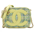 CHANEL Tweed x Lambskin Coco Mark Chain Shoulder Yellow-Green Multicolor Gold-Tone Hardware, Pre-Owned