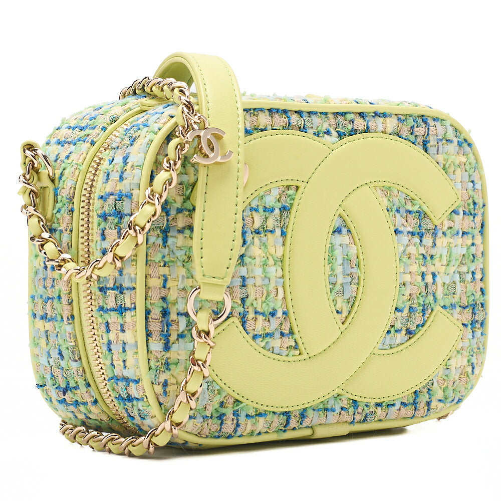 CHANEL Tweed x Lambskin Coco Mark Chain Shoulder Yellow-Green Multicolor Gold-Tone Hardware, Pre-Owned