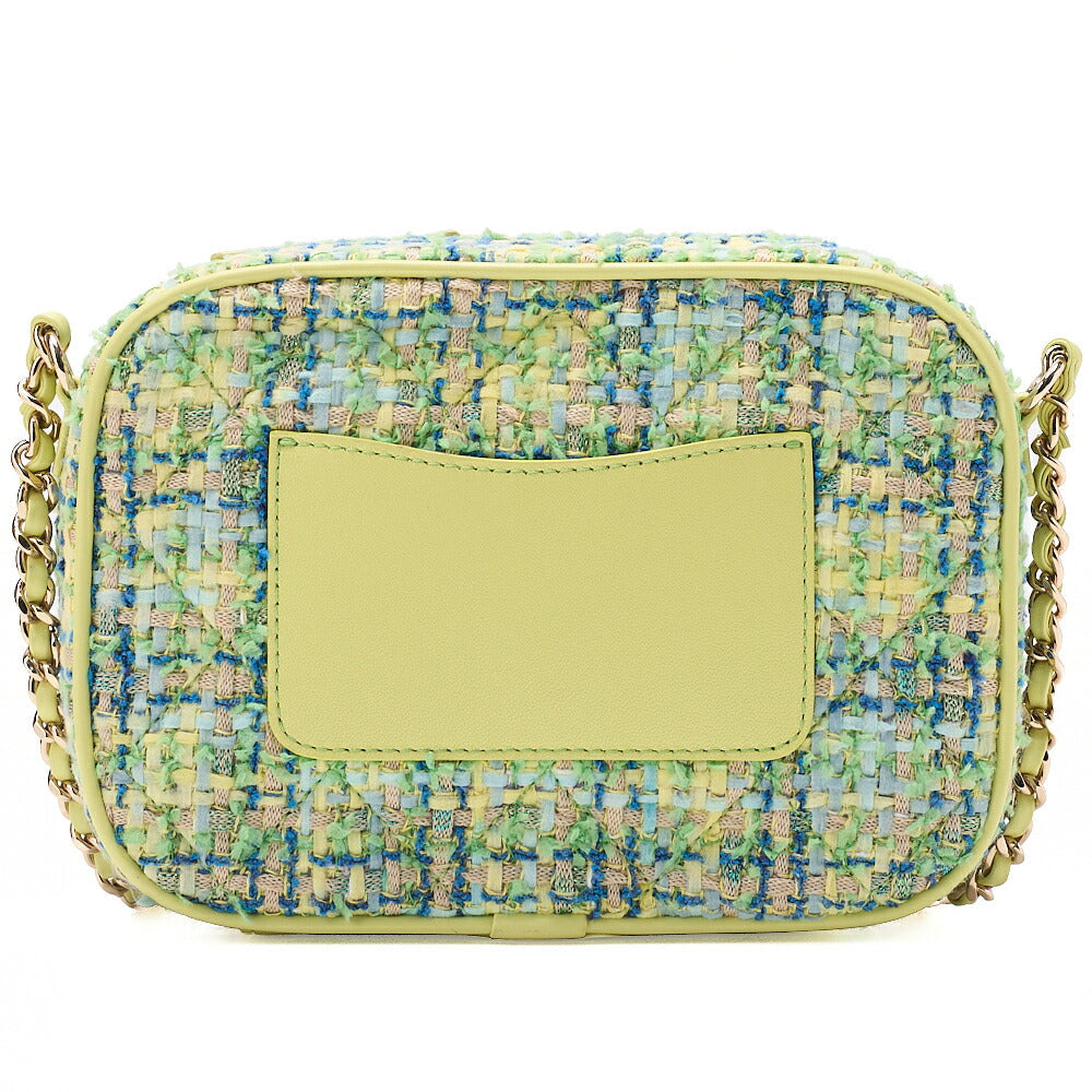 CHANEL Tweed x Lambskin Coco Mark Chain Shoulder Yellow-Green Multicolor Gold-Tone Hardware, Pre-Owned