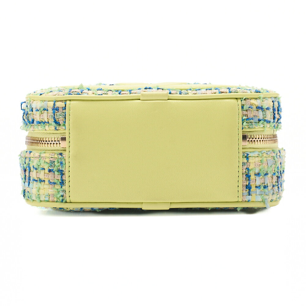 CHANEL Tweed x Lambskin Coco Mark Chain Shoulder Yellow-Green Multicolor Gold-Tone Hardware, Pre-Owned