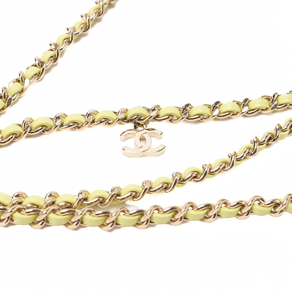 CHANEL Tweed x Lambskin Coco Mark Chain Shoulder Yellow-Green Multicolor Gold-Tone Hardware, Pre-Owned