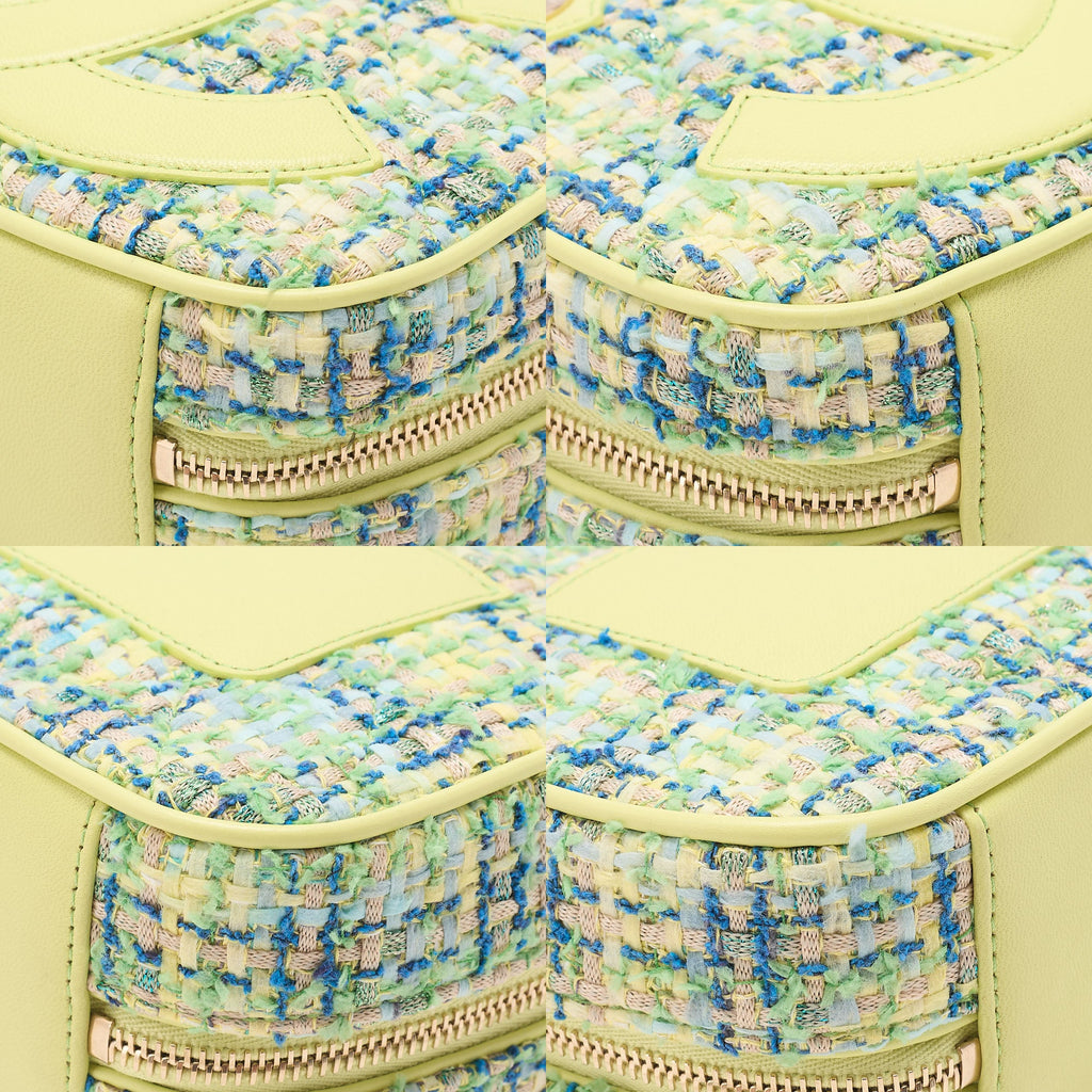 CHANEL Tweed x Lambskin Coco Mark Chain Shoulder Yellow-Green Multicolor Gold-Tone Hardware, Pre-Owned