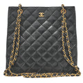 CHANEL Lambskin Matelasse Coco Mark Square W Chain Shoulder Black Gold-Tone Hardware, Pre-Owned