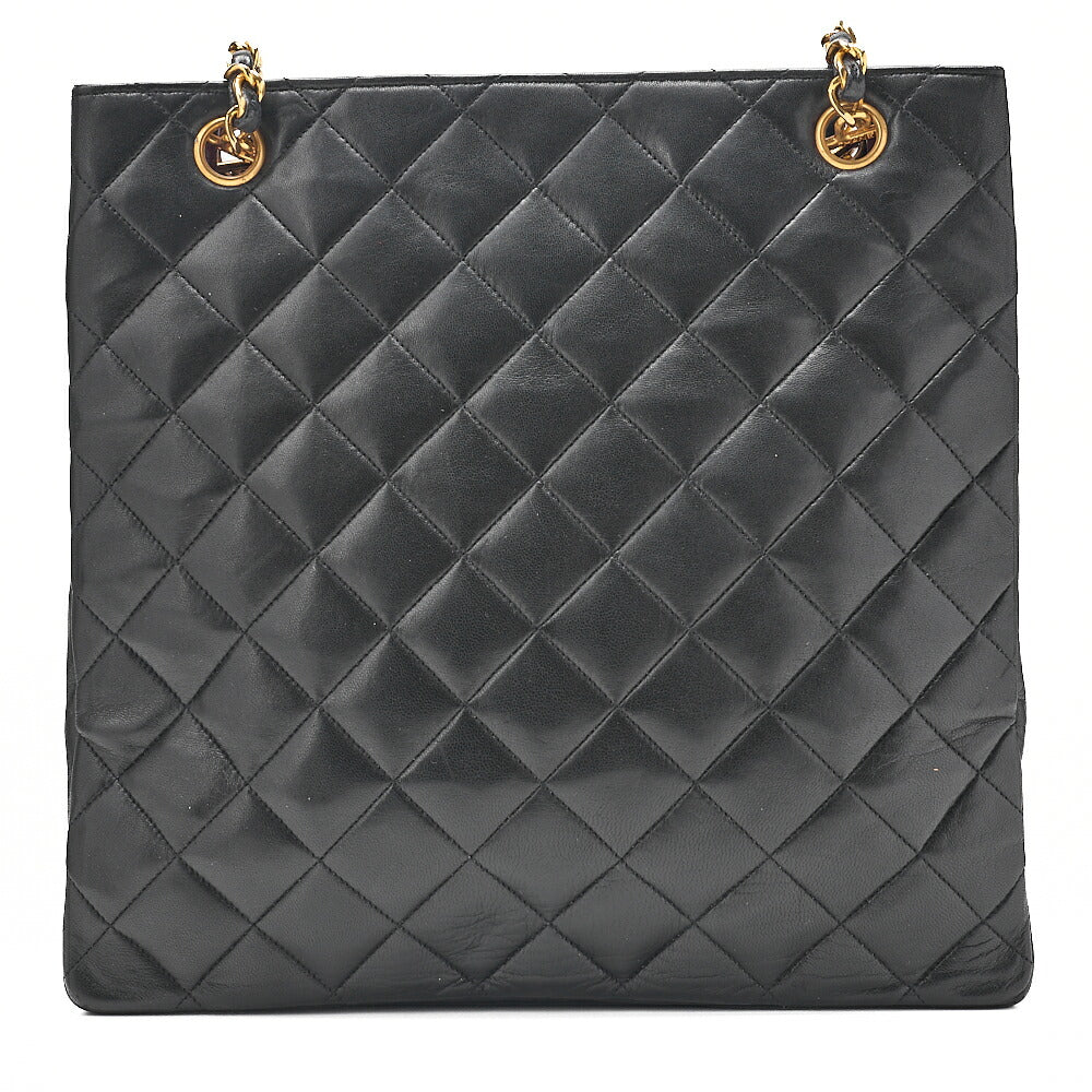 CHANEL Lambskin Matelasse Coco Mark Square W Chain Shoulder Black Gold-Tone Hardware, Pre-Owned