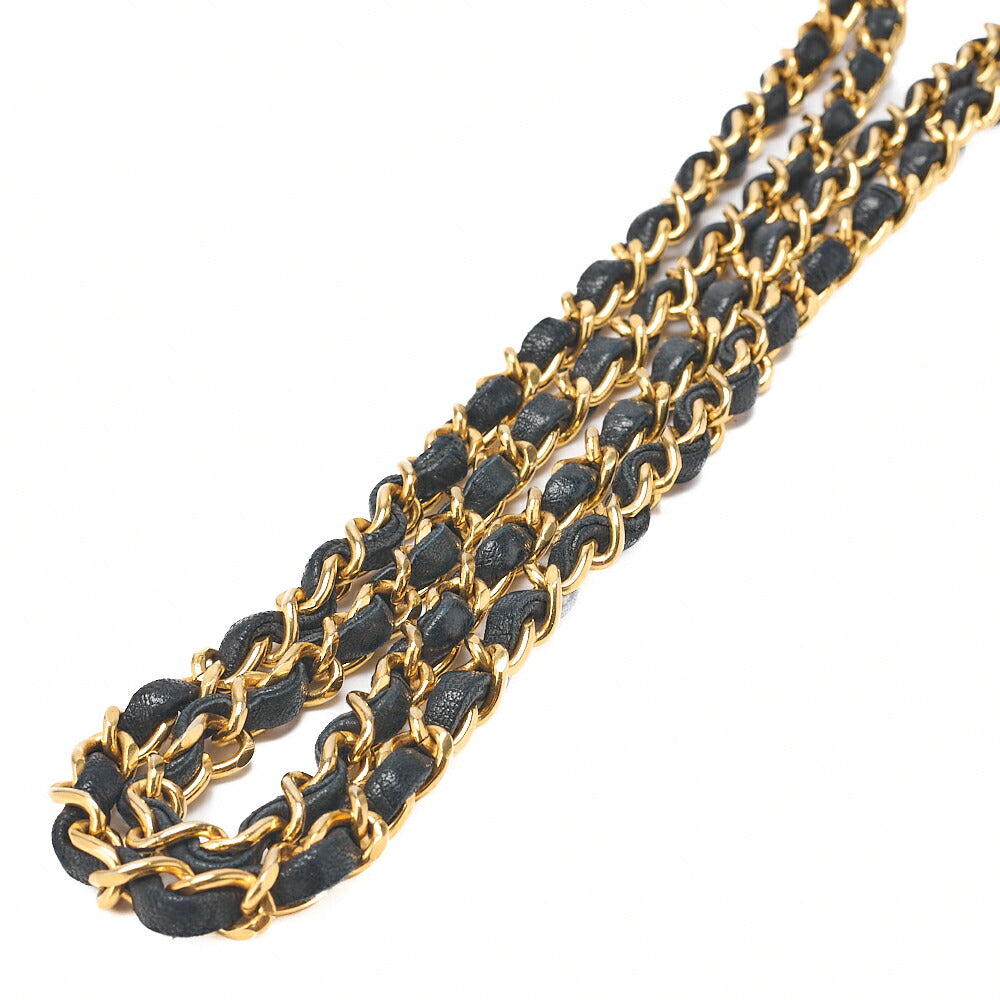 CHANEL Lambskin Matelasse Coco Mark Square W Chain Shoulder Black Gold-Tone Hardware, Pre-Owned