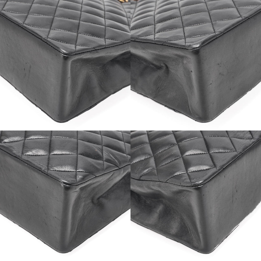 CHANEL Lambskin Matelasse Coco Mark Square W Chain Shoulder Black Gold-Tone Hardware, Pre-Owned