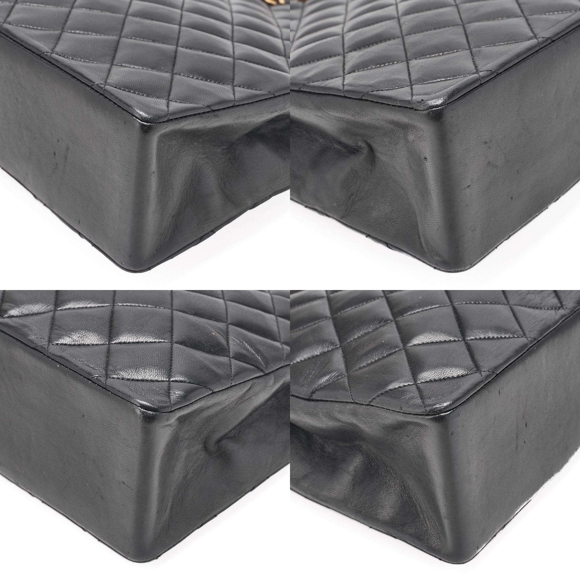 CHANEL Lambskin Matelasse Coco Mark Square W Chain Shoulder Black Gold-Tone Hardware, Pre-Owned