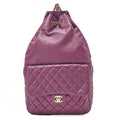CHANEL Lambskin Matelasse Turnlock Drawstring Backpack Purple Gold-Tone Hardware, Pre-Owned