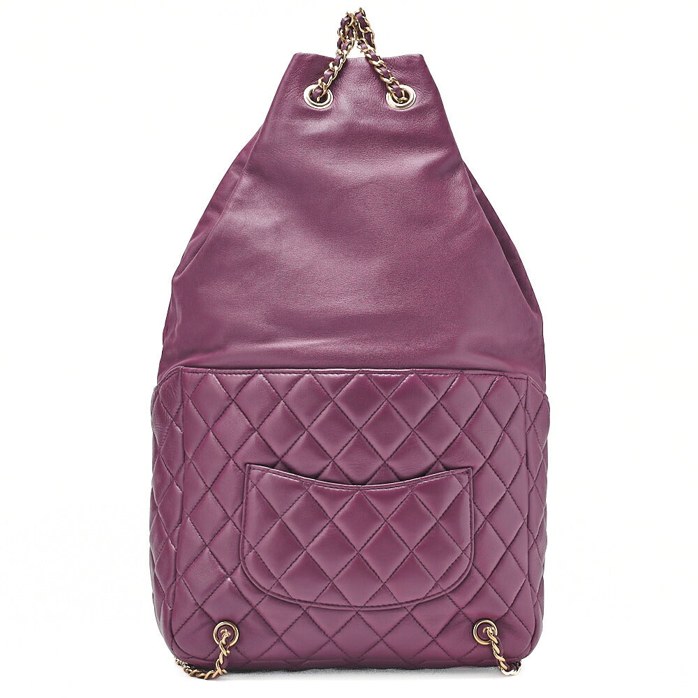 CHANEL Lambskin Matelasse Turnlock Drawstring Backpack Purple Gold-Tone Hardware, Pre-Owned