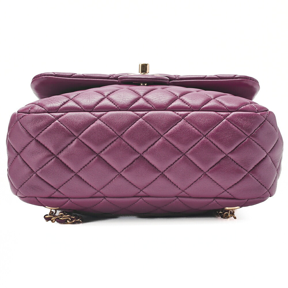 CHANEL Lambskin Matelasse Turnlock Drawstring Backpack Purple Gold-Tone Hardware, Pre-Owned