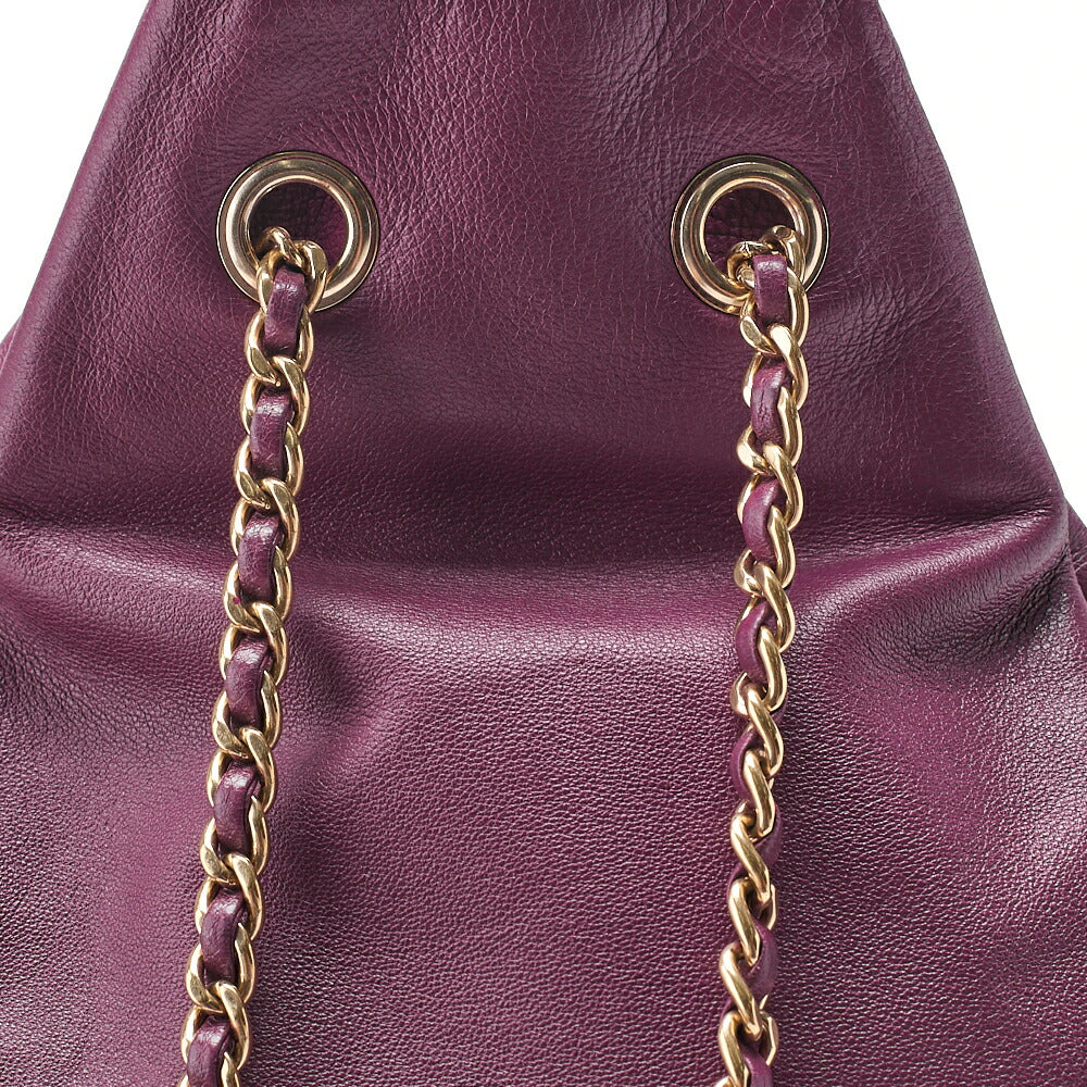 CHANEL Lambskin Matelasse Turnlock Drawstring Backpack Purple Gold-Tone Hardware, Pre-Owned