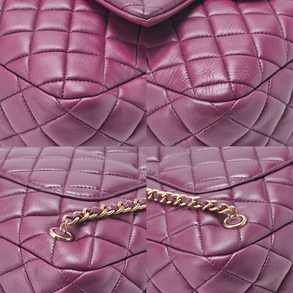 CHANEL Lambskin Matelasse Turnlock Drawstring Backpack Purple Gold-Tone Hardware, Pre-Owned