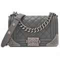 CHANEL Calfskin Matelasse Boy Chanel 20 Chain Shoulder Gray Silver-Tone Hardware, Pre-Owned