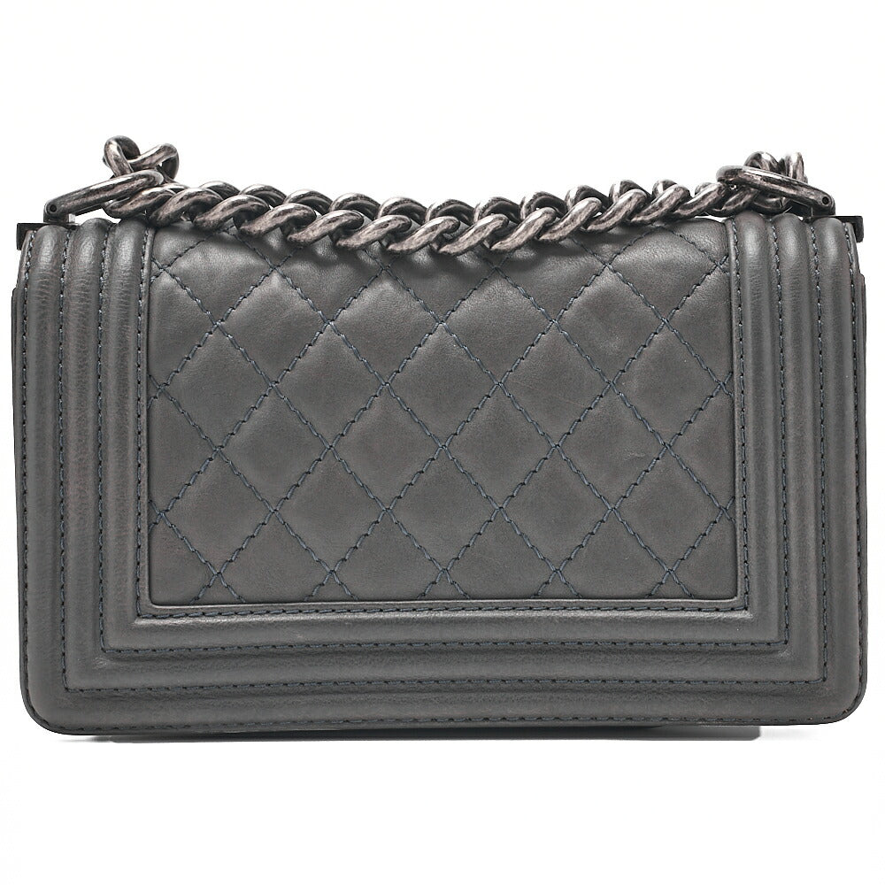CHANEL Calfskin Matelasse Boy Chanel 20 Chain Shoulder Gray Silver-Tone Hardware, Pre-Owned