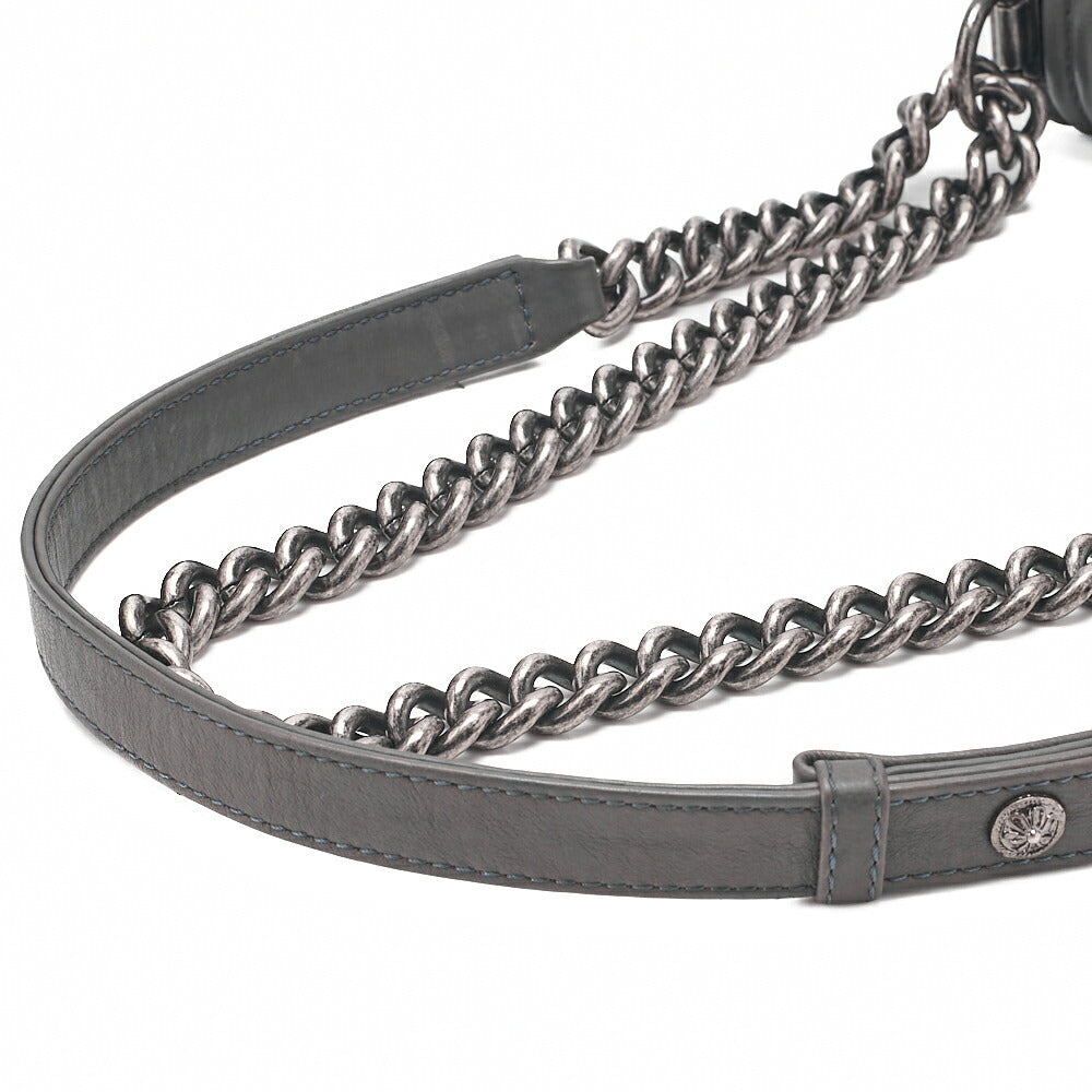 CHANEL Calfskin Matelasse Boy Chanel 20 Chain Shoulder Gray Silver-Tone Hardware, Pre-Owned