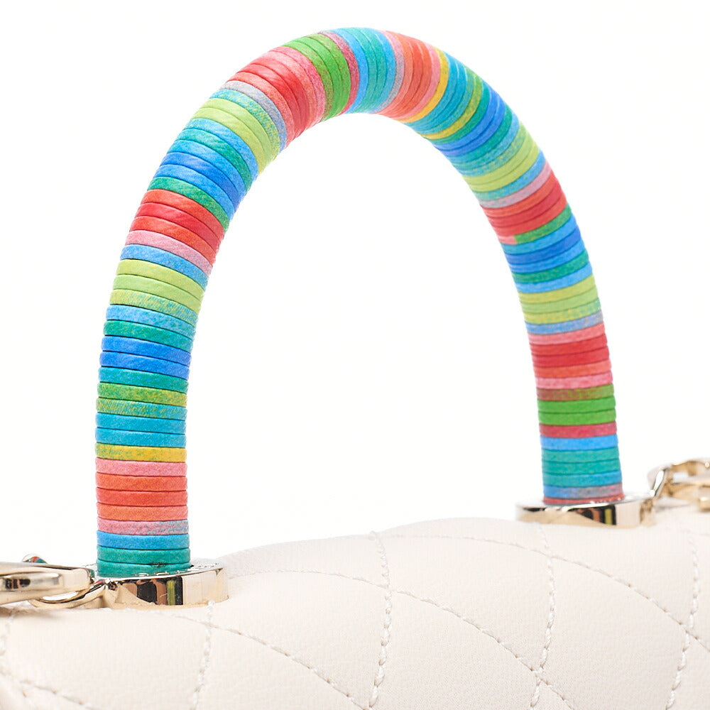 CHANEL Shoulder Bag Matelasse Coco Handle Le XXS Calfskin 2WAY Handbag White x Rainbow Color Gold -Tone Hardware, Pre-Owned