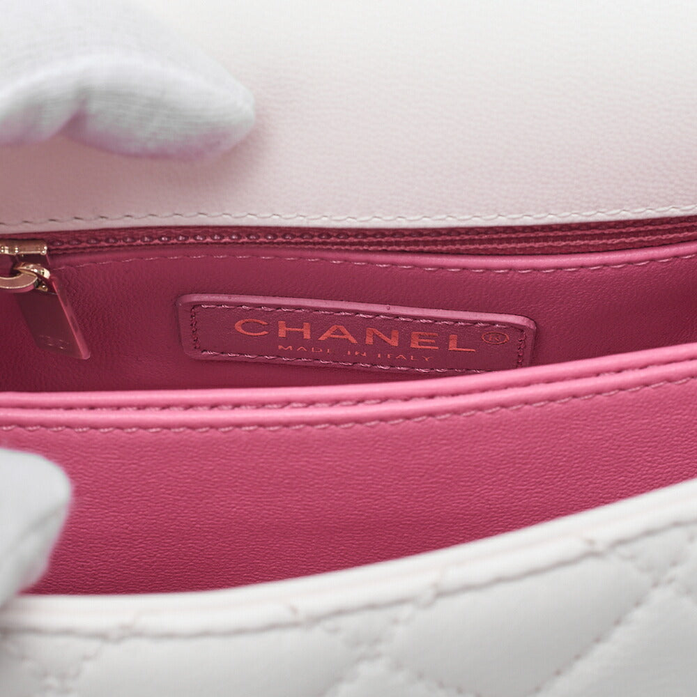 CHANEL Shoulder Bag Matelasse Coco Handle Le XXS Calfskin 2WAY Handbag White x Rainbow Color Gold -Tone Hardware, Pre-Owned