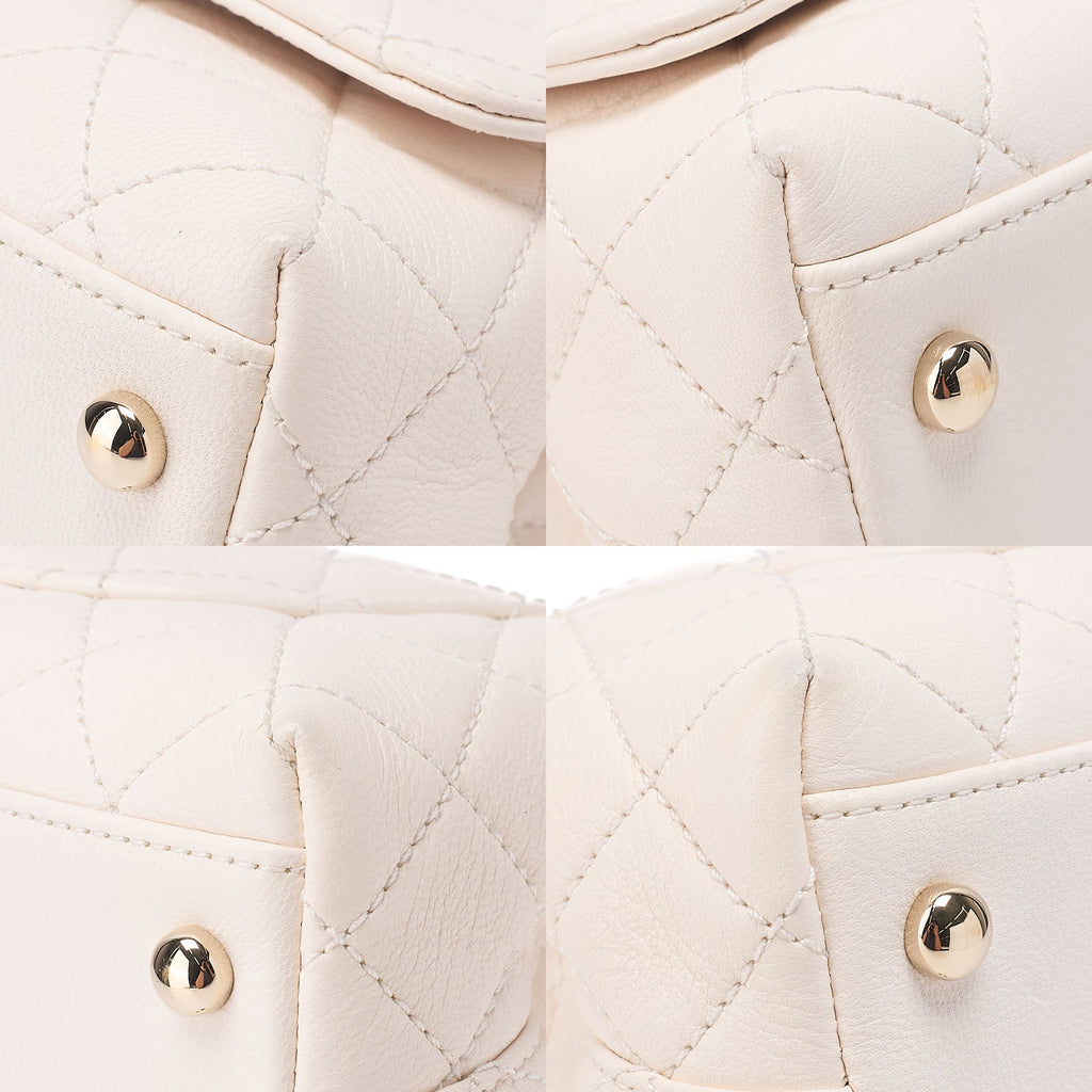 CHANEL Shoulder Bag Matelasse Coco Handle Le XXS Calfskin 2WAY Handbag White x Rainbow Color Gold -Tone Hardware, Pre-Owned