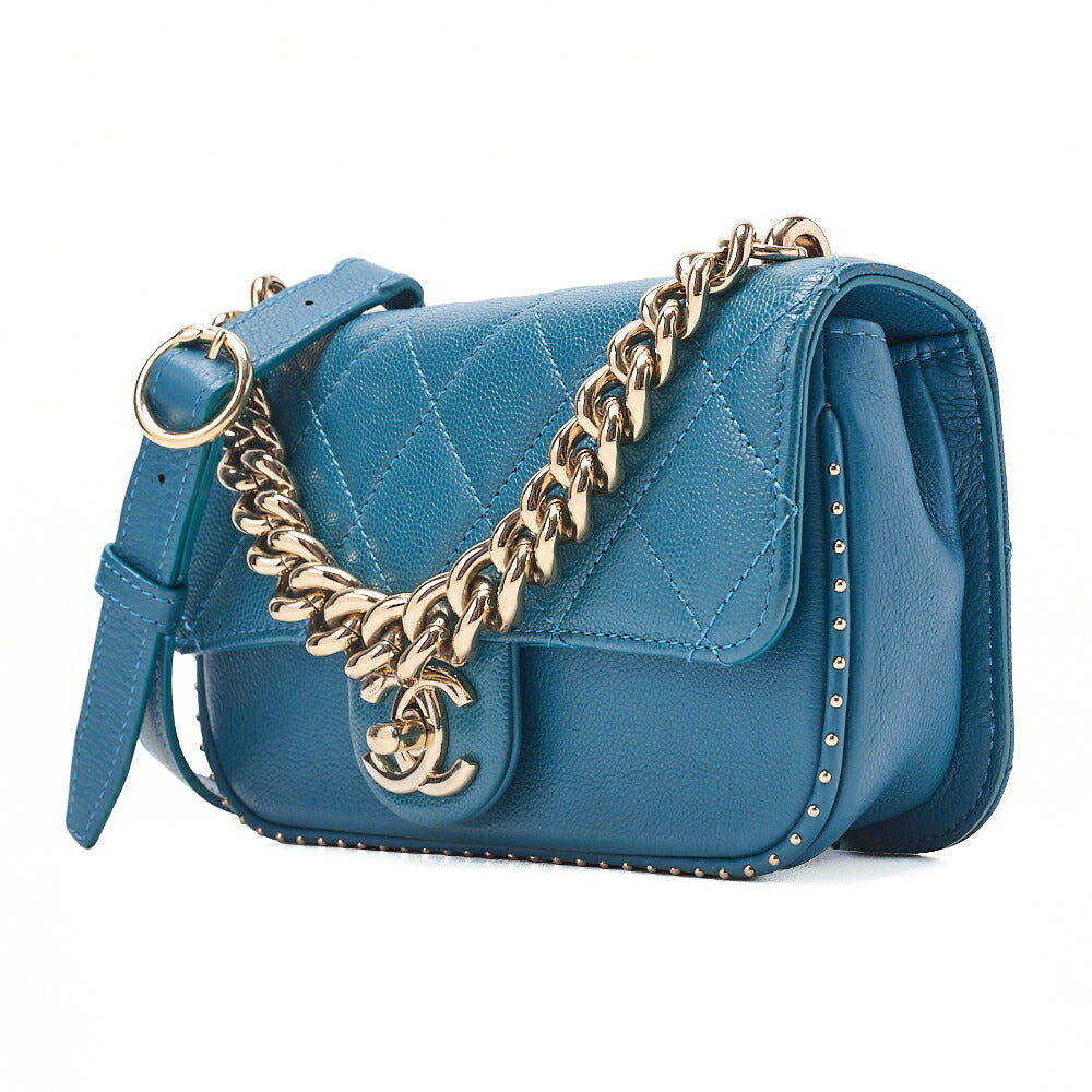 CHANEL Caviar Skin Matelasse Turnlock 2-way Chain Shoulder Deal Green Gold-Tone Hardware, Pre-Owned