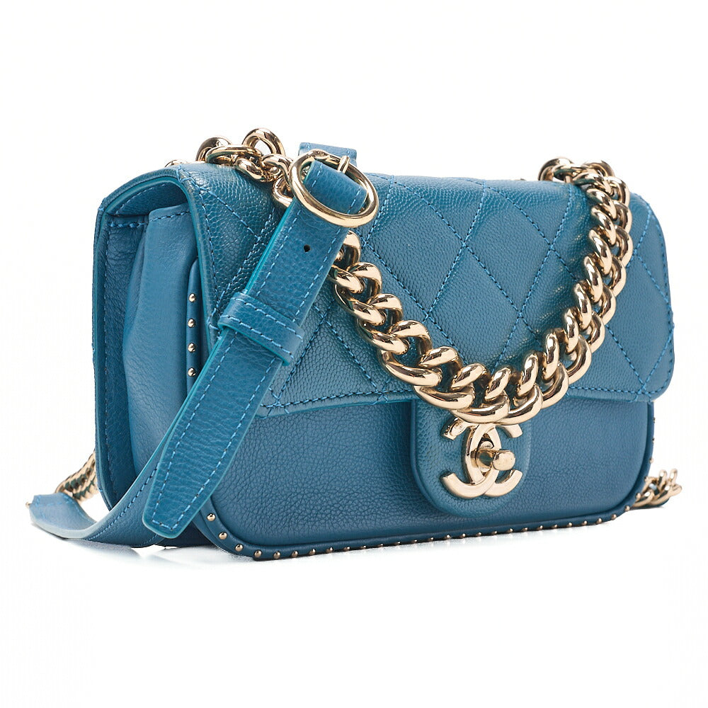 CHANEL Caviar Skin Matelasse Turnlock 2-way Chain Shoulder Deal Green Gold-Tone Hardware, Pre-Owned