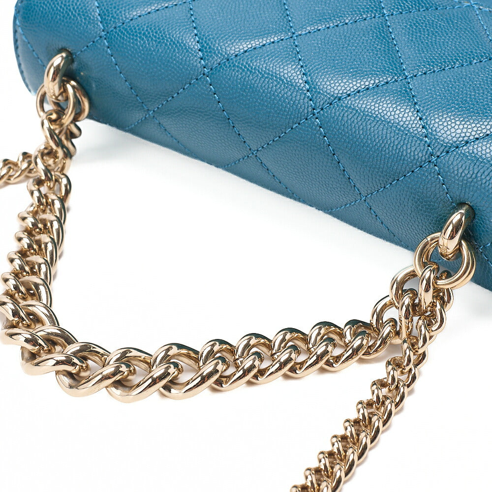CHANEL Caviar Skin Matelasse Turnlock 2-way Chain Shoulder Deal Green Gold-Tone Hardware, Pre-Owned