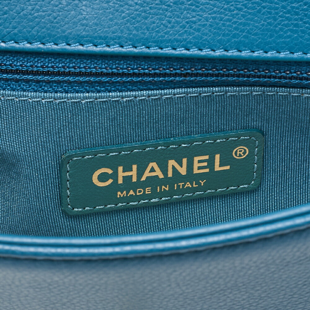 CHANEL Caviar Skin Matelasse Turnlock 2-way Chain Shoulder Deal Green Gold-Tone Hardware, Pre-Owned
