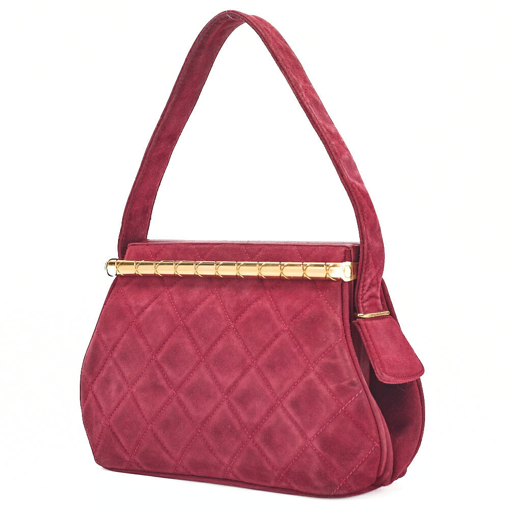 CHANEL Suede Matelasse Coco Mark Shoulder Hand Red Gold-Tone Hardware, Pre-Owned