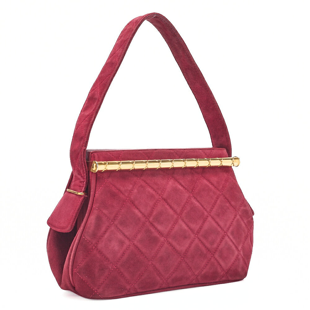 CHANEL Suede Matelasse Coco Mark Shoulder Hand Red Gold-Tone Hardware, Pre-Owned