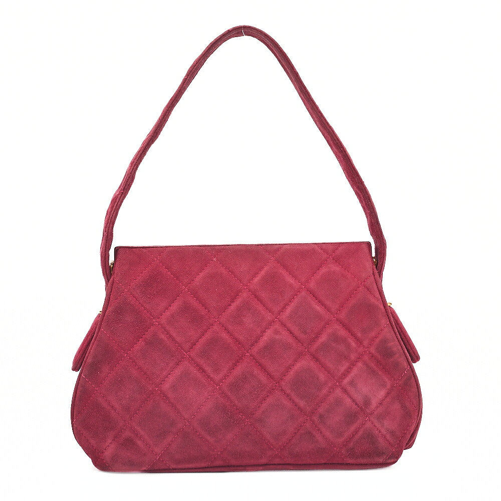 CHANEL Suede Matelasse Coco Mark Shoulder Hand Red Gold-Tone Hardware, Pre-Owned