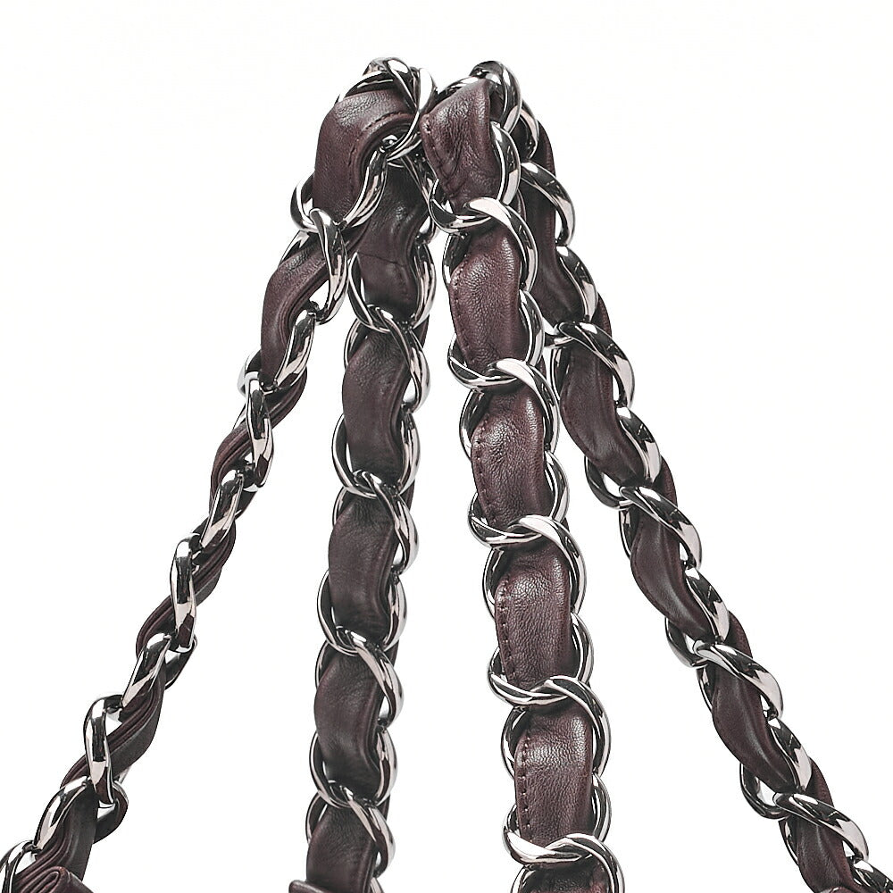 CHANEL Suede Camellia Line Cocomark Chain Tote Bag Brown Silver-Tone Hardware, Pre-Owned