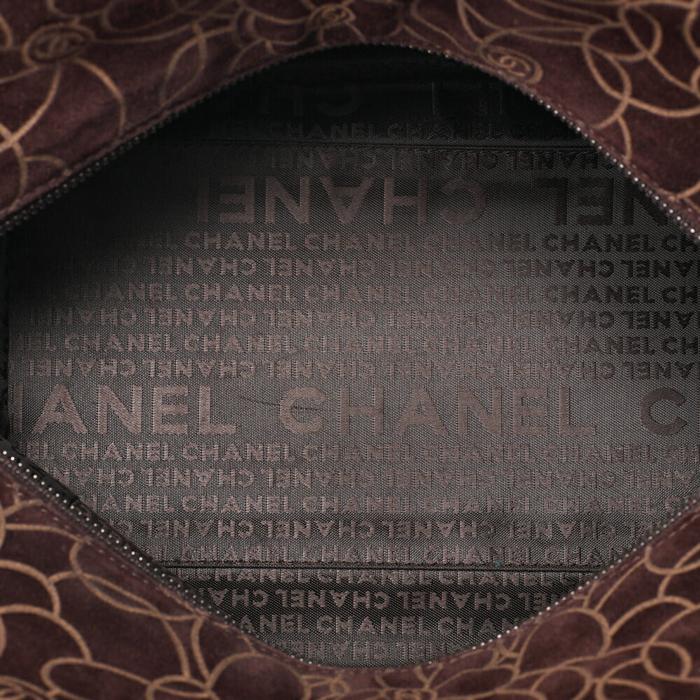 CHANEL Suede Camellia Line Cocomark Chain Tote Bag Brown Silver-Tone Hardware, Pre-Owned