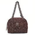 CHANEL Suede Camellia Line Cocomark Chain Tote Bag Brown Silver-Tone Hardware, Pre-Owned
