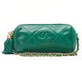 CHANEL Lambskin Matelasse Coco Mark with Fringe Chain Shoulder Green Gold-Tone Hardware, Pre-Owned