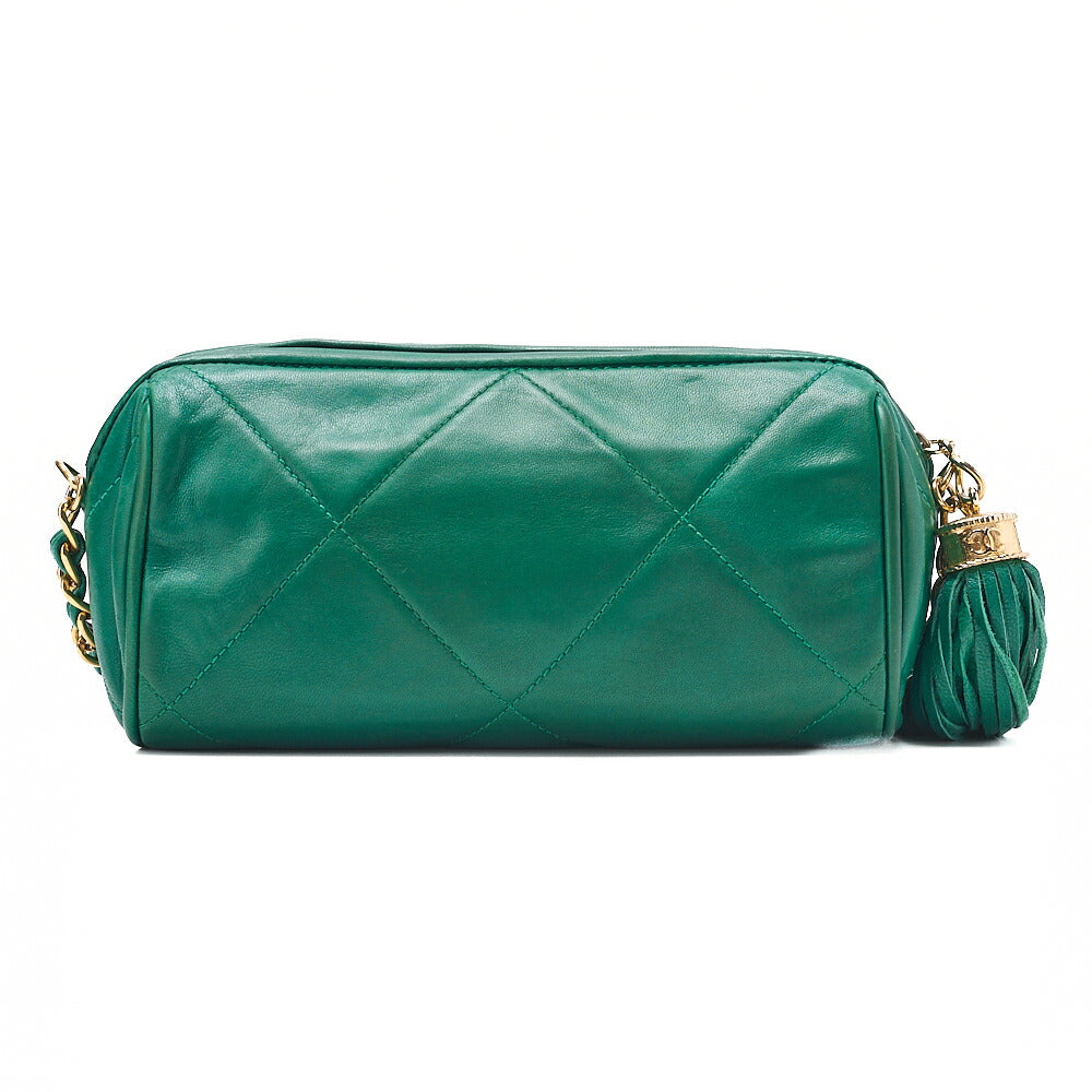 CHANEL Lambskin Matelasse Coco Mark with Fringe Chain Shoulder Green Gold-Tone Hardware, Pre-Owned