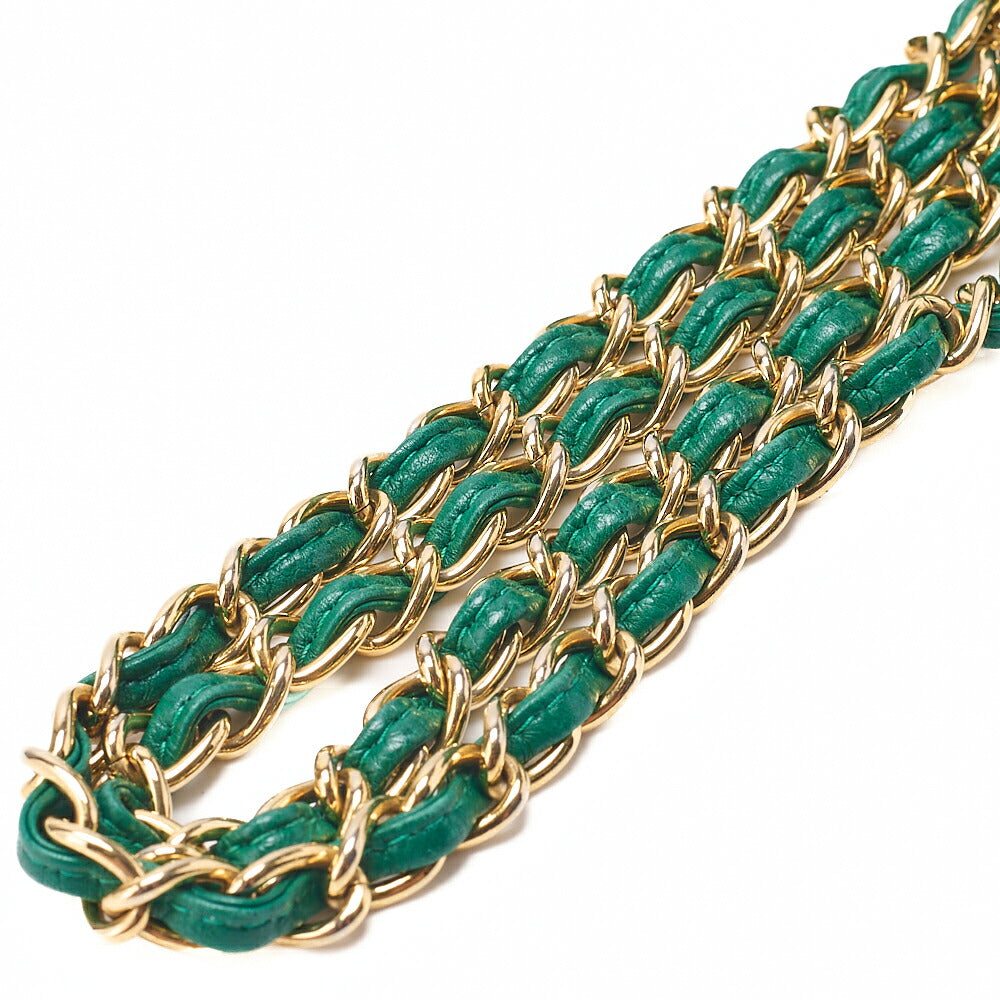 CHANEL Lambskin Matelasse Coco Mark with Fringe Chain Shoulder Green Gold-Tone Hardware, Pre-Owned