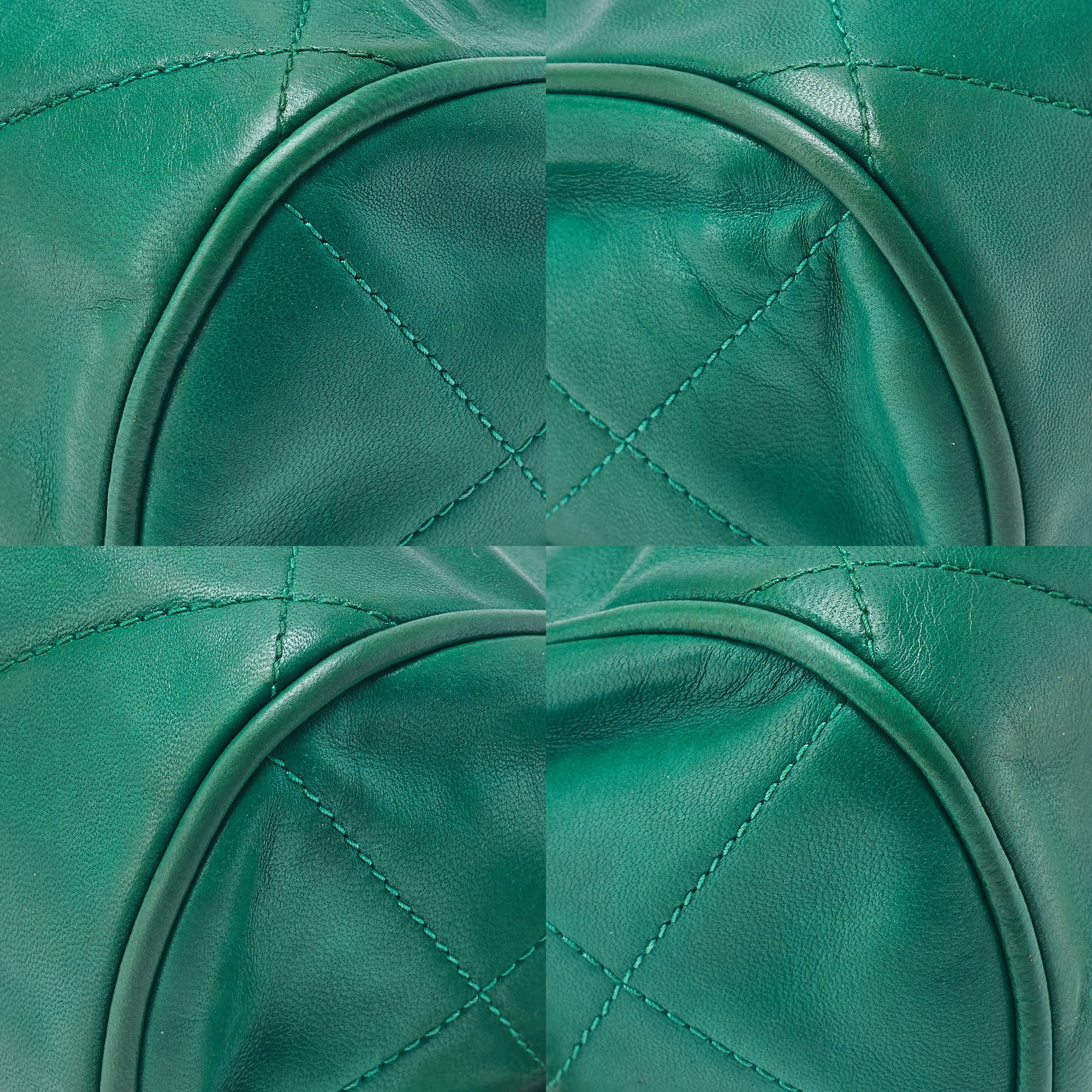 CHANEL Lambskin Matelasse Coco Mark with Fringe Chain Shoulder Green Gold-Tone Hardware, Pre-Owned