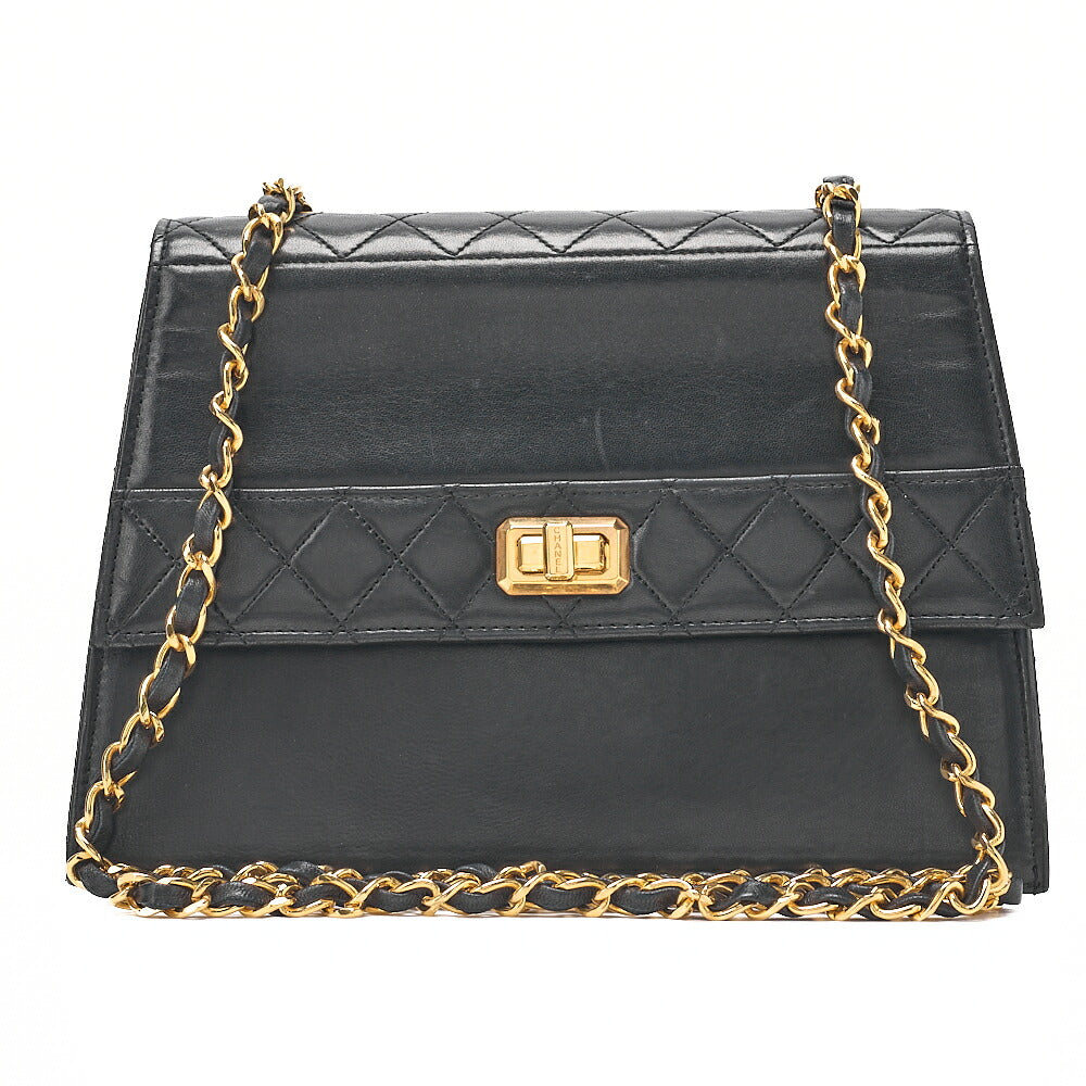 CHANEL Matelasse Trapezoidal 2.55 Lock Single Flap Chain Shoulder Lambskin Black Gold-Tone Hardware, Pre-Owned