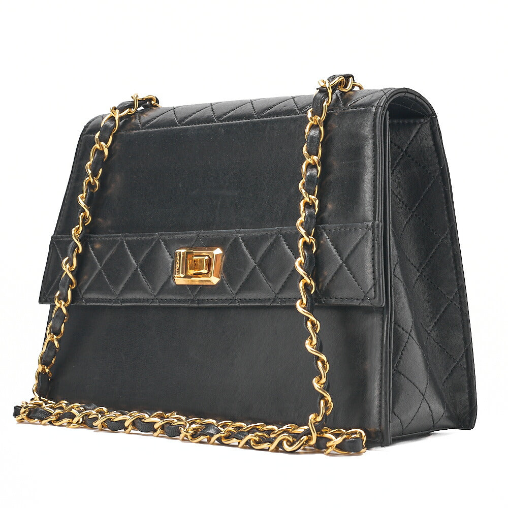 CHANEL Matelasse Trapezoidal 2.55 Lock Single Flap Chain Shoulder Lambskin Black Gold-Tone Hardware, Pre-Owned