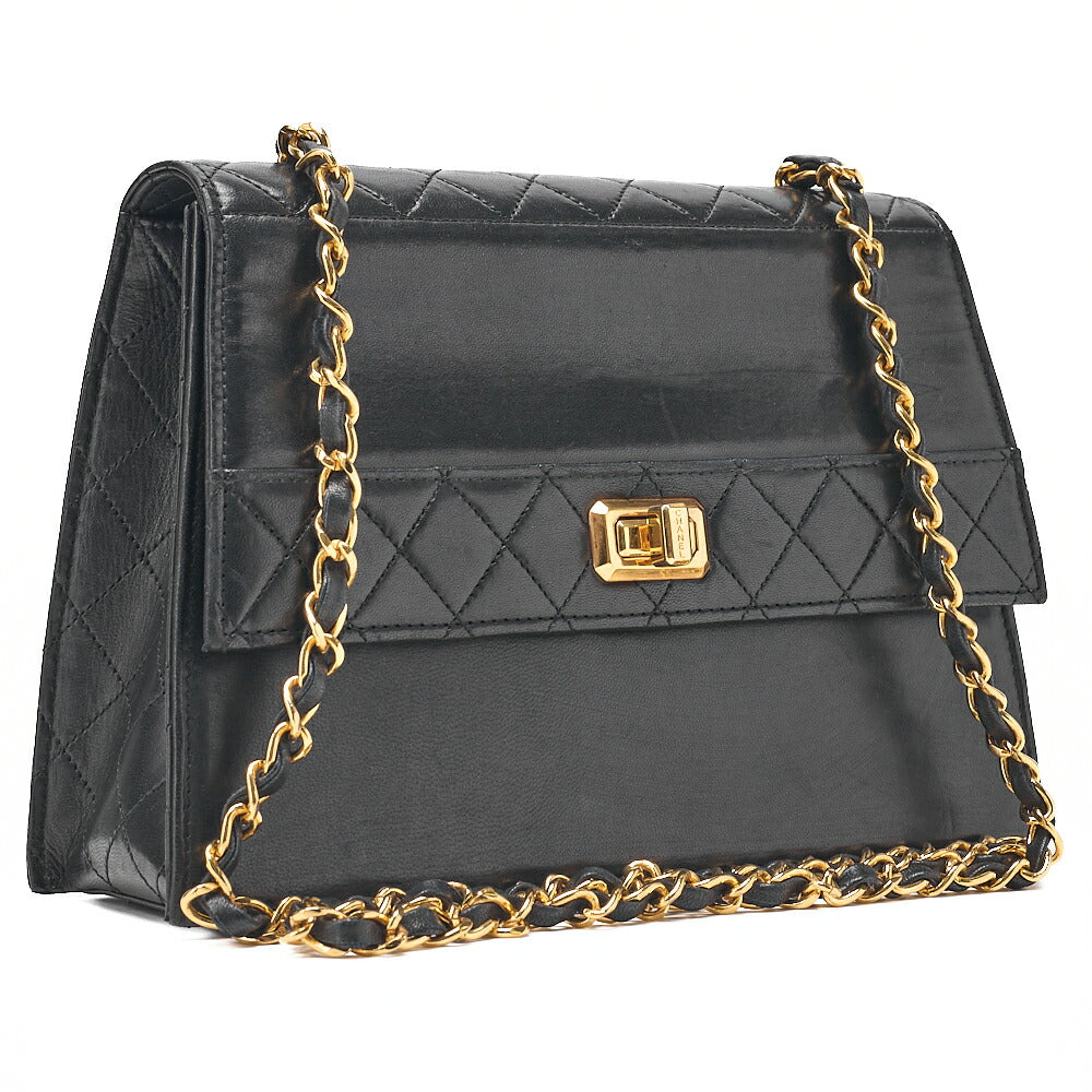 CHANEL Matelasse Trapezoidal 2.55 Lock Single Flap Chain Shoulder Lambskin Black Gold-Tone Hardware, Pre-Owned