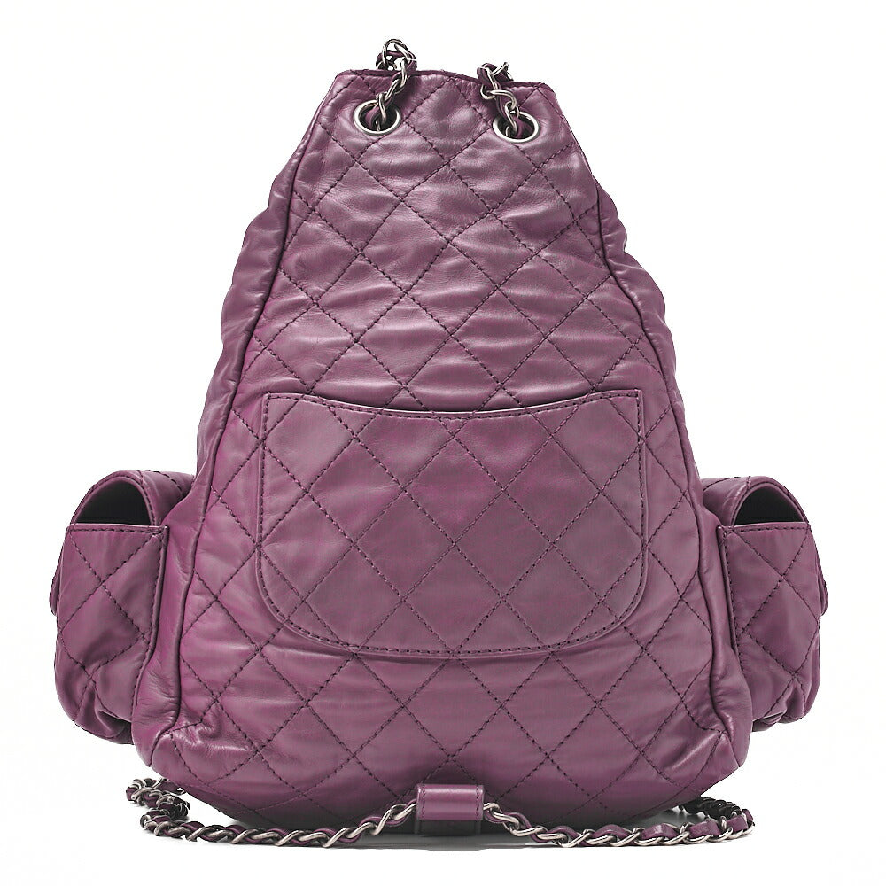 CHANEL Lambskin Matelasse W Turnlock Chain Backpack Purple Silver-Tone Hardware, Pre-Owned