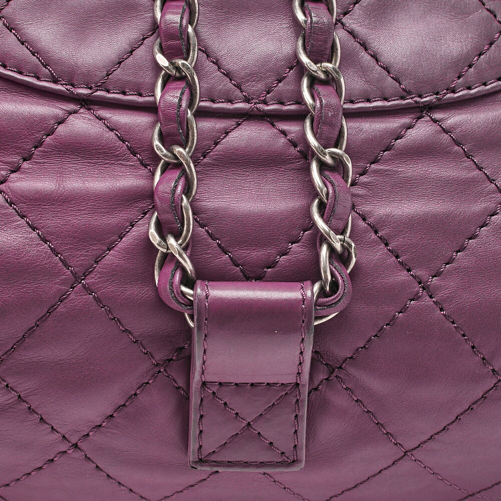CHANEL Lambskin Matelasse W Turnlock Chain Backpack Purple Silver-Tone Hardware, Pre-Owned