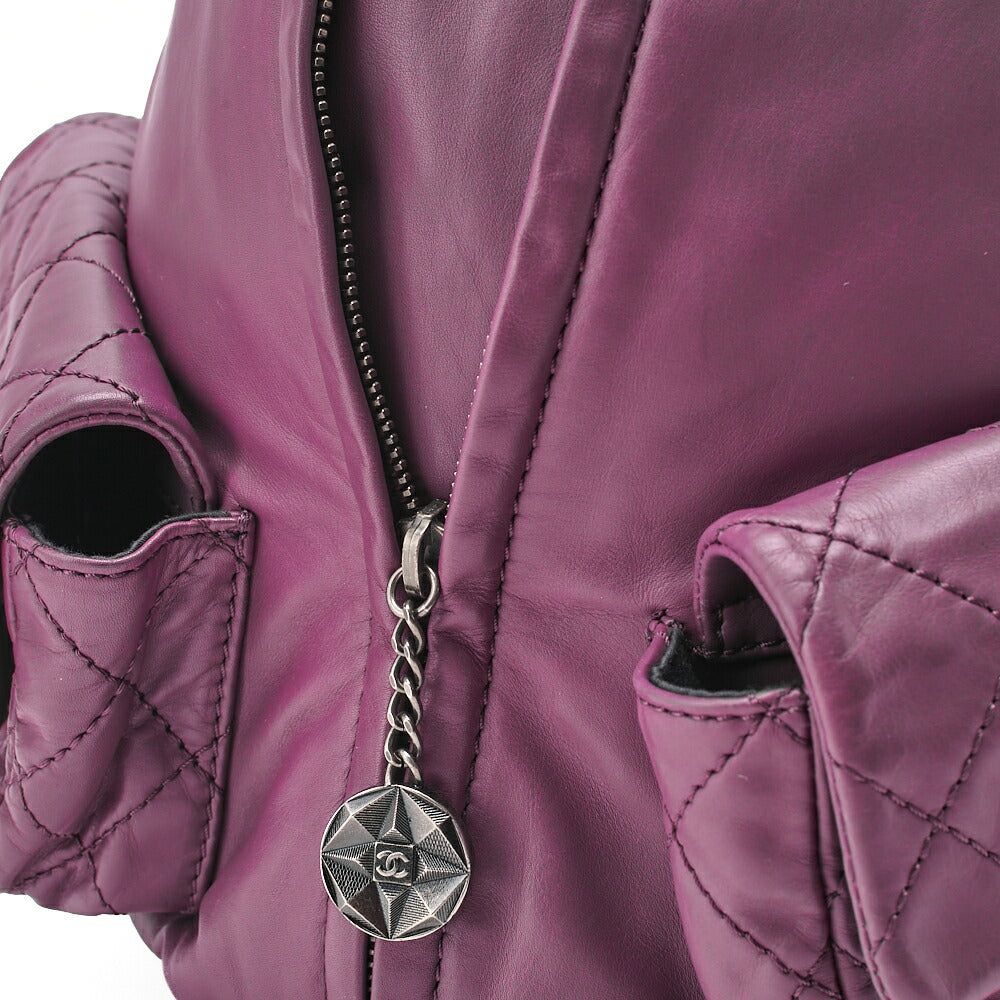 CHANEL Lambskin Matelasse W Turnlock Chain Backpack Purple Silver-Tone Hardware, Pre-Owned