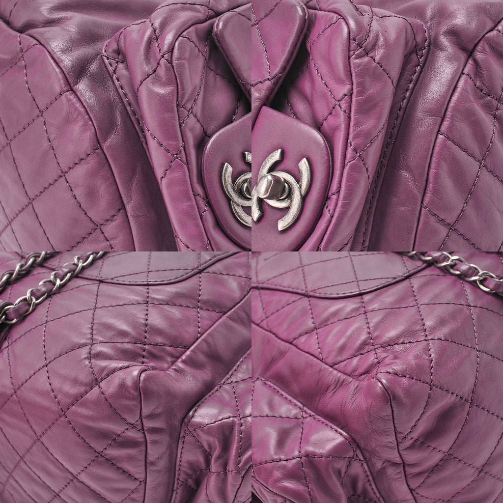 CHANEL Lambskin Matelasse W Turnlock Chain Backpack Purple Silver-Tone Hardware, Pre-Owned