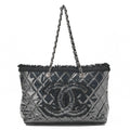 CHANEL Tweed x Leather x Vinyl Matelasse Chain Tote Bag Black Silver-Tone Hardware, Pre-Owned