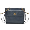 CHANEL Caviar Skin Turnlock Outside Flap W Chain Shoulder Navy Gold-Tone Hardware, Pre-Owned